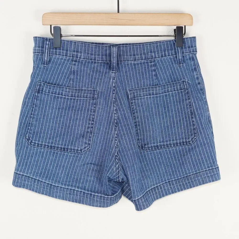 J Crew Patch Pocket Denim Button Herringbone Striped Blue Shorts Womens Sz 28 - Picture 2 of 9